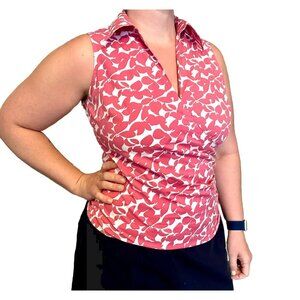 Newport News Womens 10 / 12 Pink & White Floral Sleeveless Faux Wrap Blouse